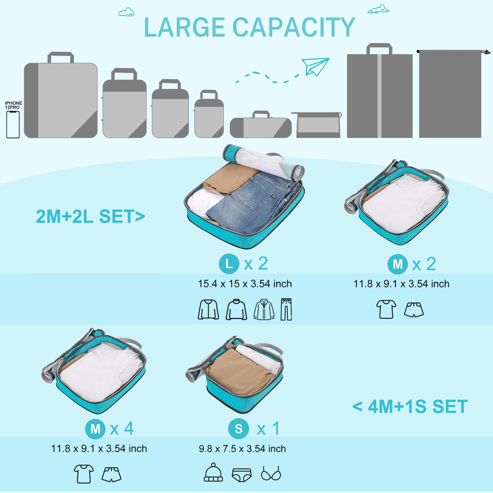 Compression Packing Cubes, Gonex Extensible Storage Mesh Bags Organizers