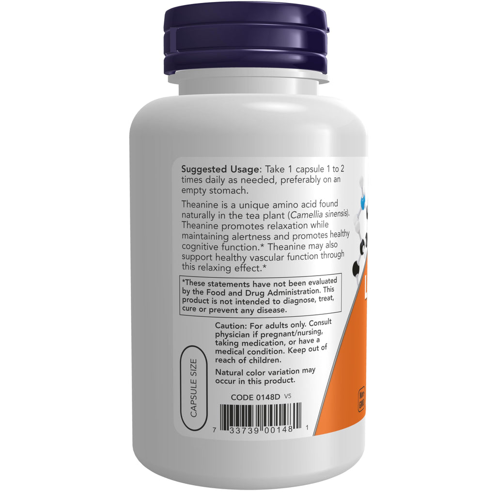 NOW Foods Supplements, L-Theanine 200 mg with Inositol, Stress Management*, 60 Veg Capsules