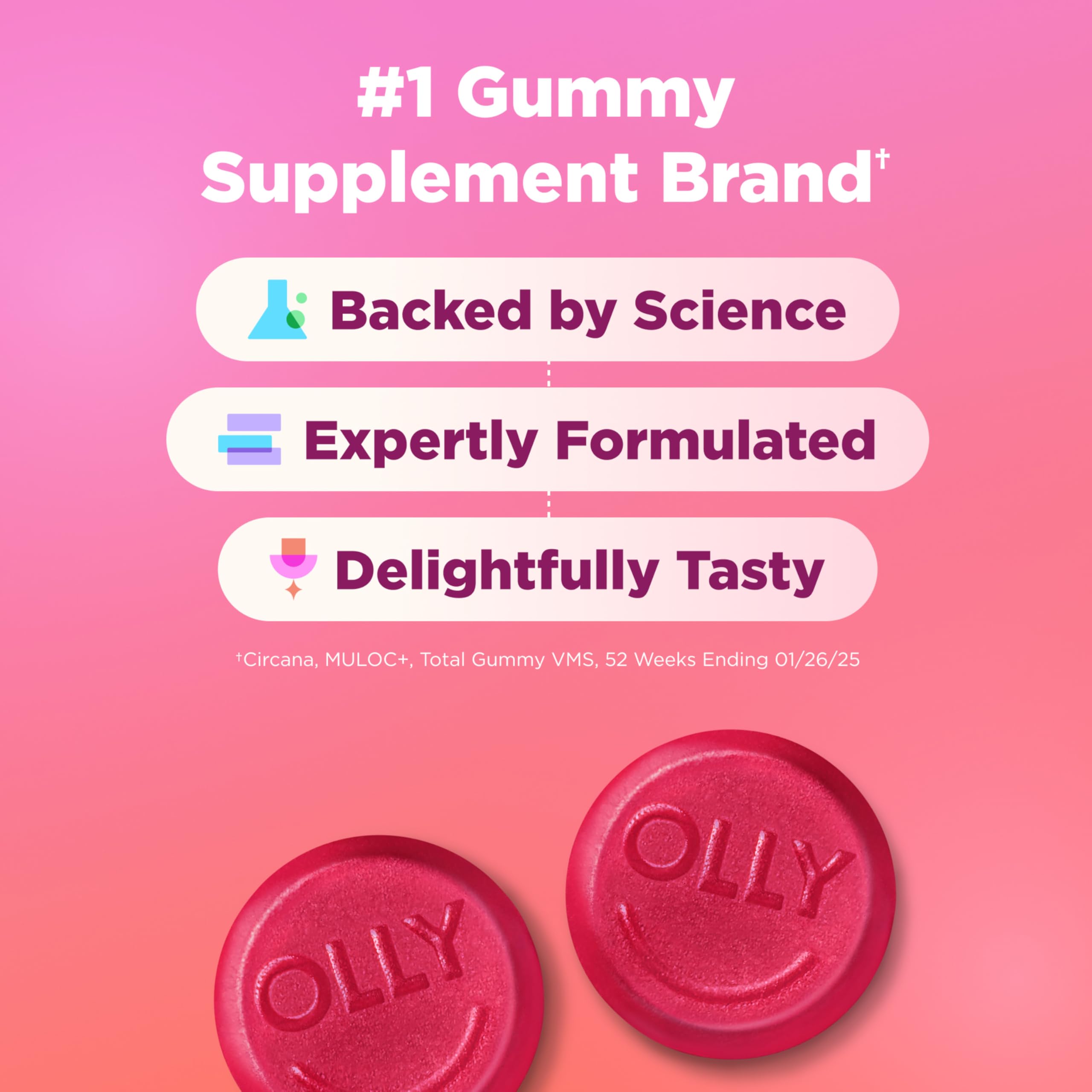 OLLY Undeniable Beauty Gummy, For Hair, Skin, Nails, Biotin, Vitamin C, Keratin, Chewable Supplement, Grapefruit, 30 Day Supply - 60 Count
