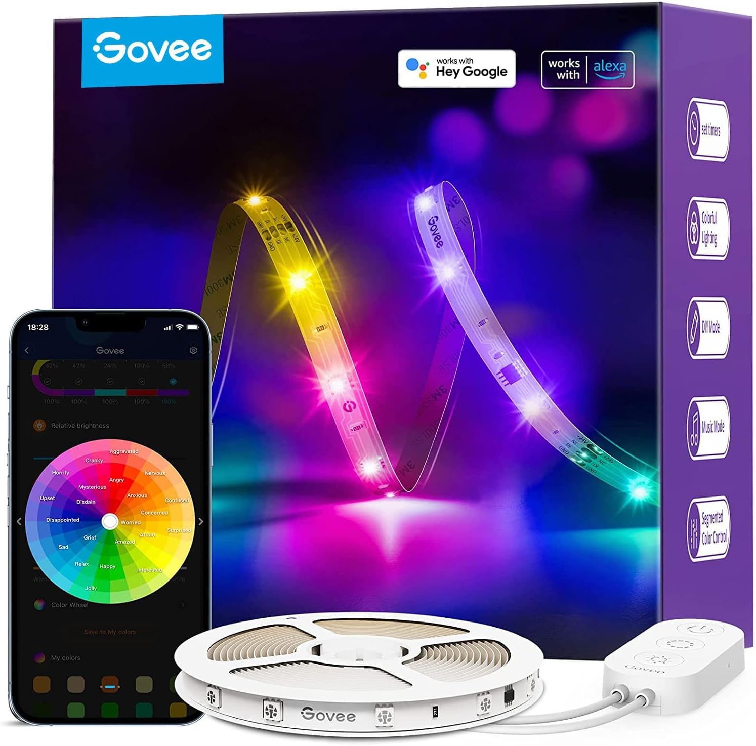 Govee Smart RGBIC LED Strip Lights 65.6ft, Alexa LED Light Strip Work with Google Assistant, Music Sync, DIY Multiple Colors on One Line, WiFi Color Changing Lights for Bedroom, Living Room, Holiday