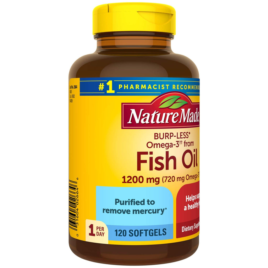 Nature Made Fish Oil Omega 3 Supplements, 1200 mg Softgels, Omega 3 Fish Oil for Healthy Heart Support, 230 Softgels, 115 Day Supply