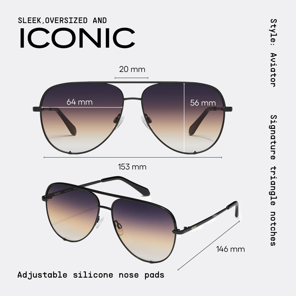 QUAY High Key Polarized Aviator Sunglasses, Oversized, Stylish Sunglasses with UV Protection, Unisex Aviators for Men & Women