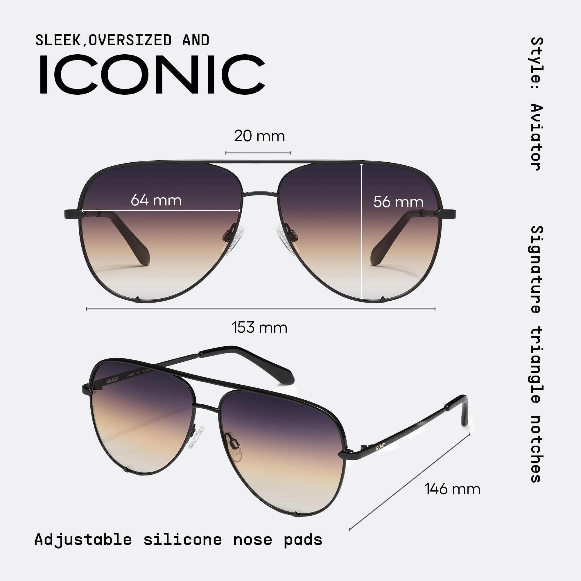 QUAY High Key Polarized Aviator Sunglasses, Oversized, Stylish Sunglasses with UV Protection, Unisex Aviators for Men & Women