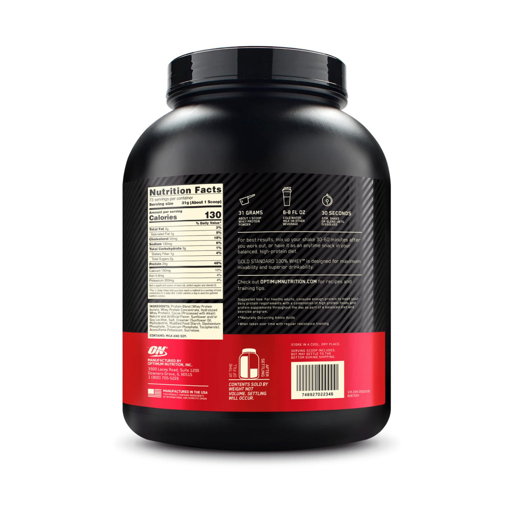Optimum Nutrition Gold Standard 100% Whey Protein Powder, Double Rich Chocolate, 5 Pound (Packaging May Vary)