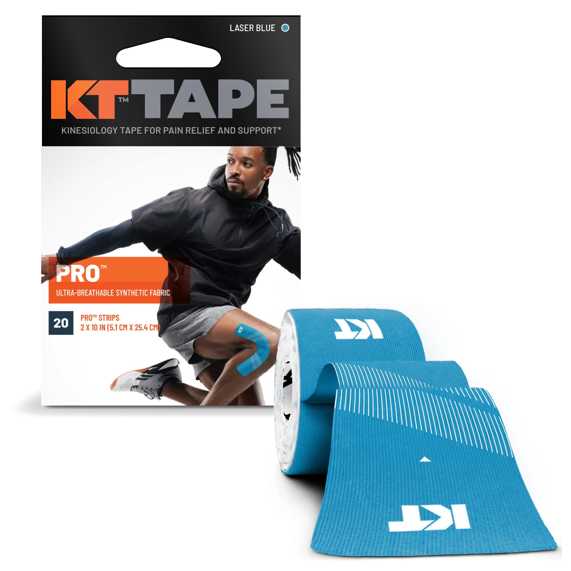 KT Tape, Pro Synthetic Kinesiology Athletic Tape, 20 Count, 10” Precut Strip