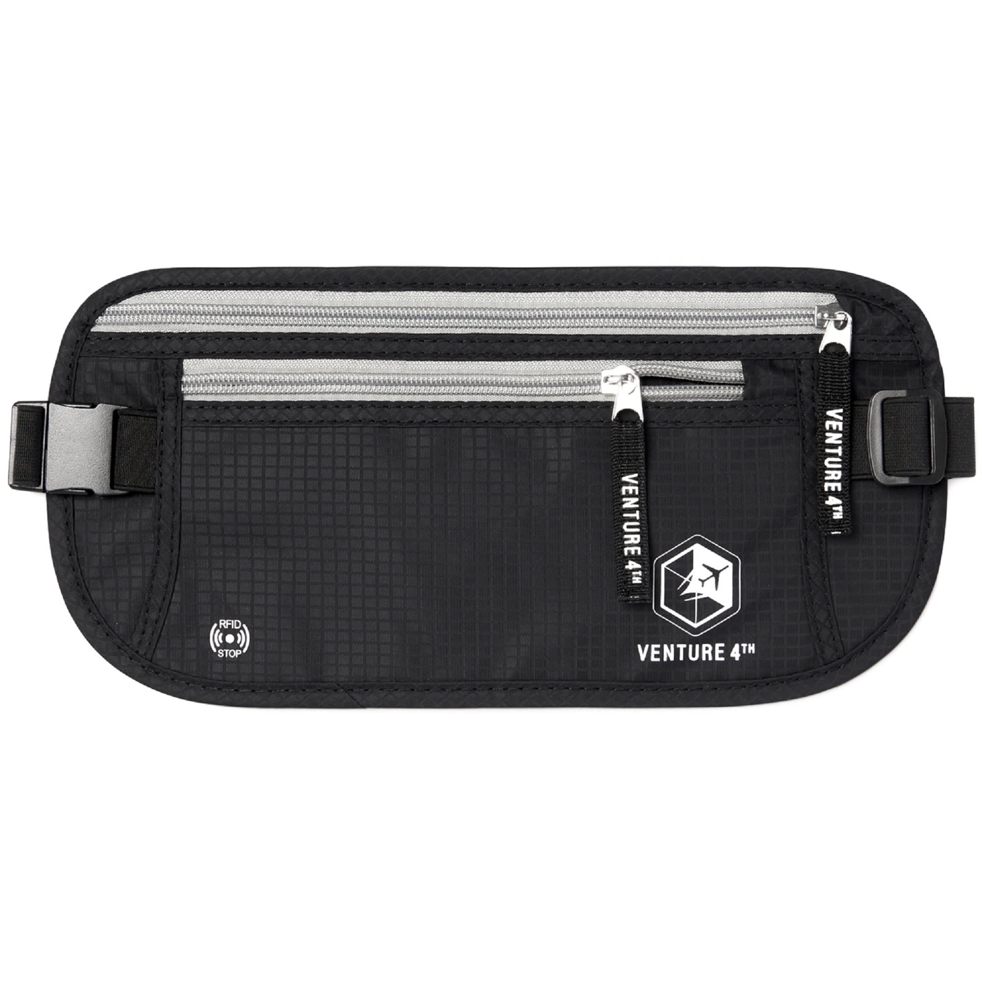 VENTURE 4TH Money Belt for Travel – Hidden Under-Clothes RFID Blocking Passport Holder & Slim Travel Wallet Pouch for Men & Women to Protect Cash, Cards & Documents (Gray)