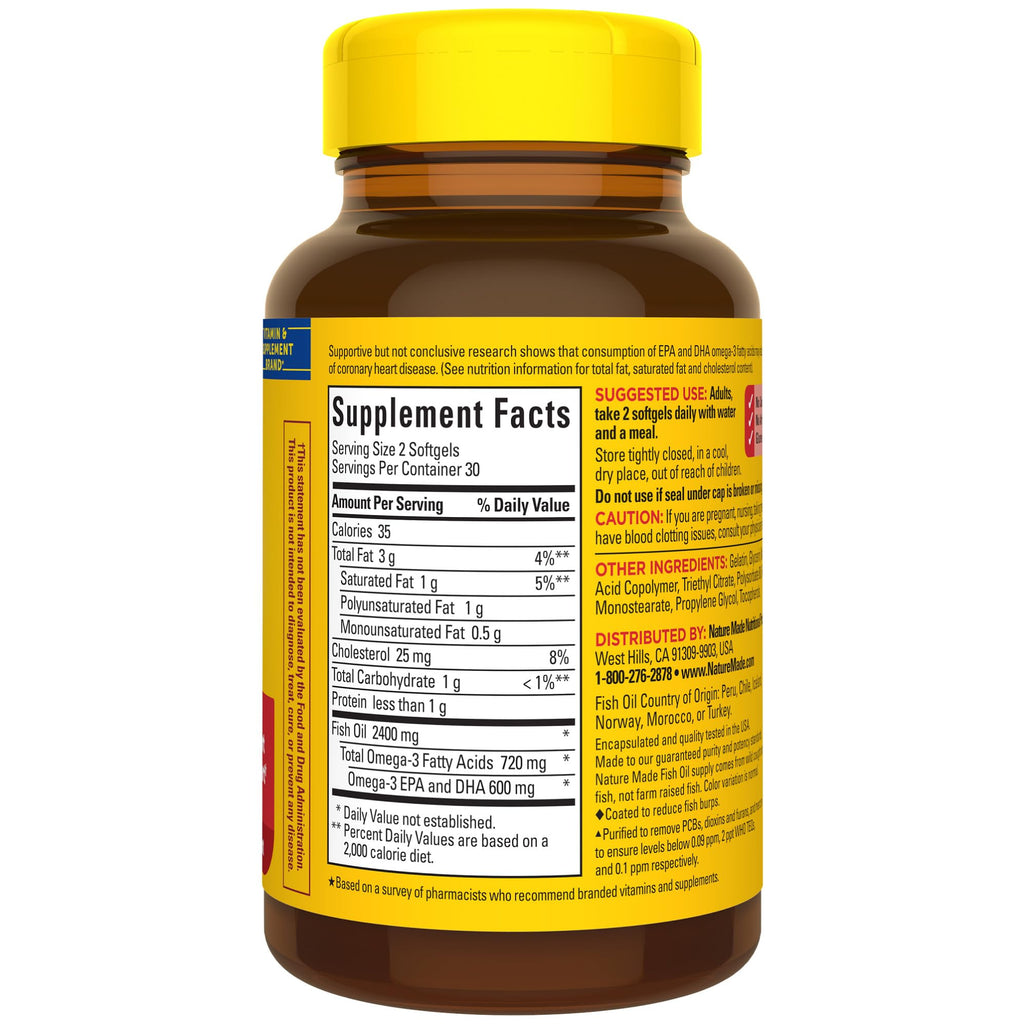 Nature Made Fish Oil Omega 3 Supplements, 1200 mg Softgels, Omega 3 Fish Oil for Healthy Heart Support, 230 Softgels, 115 Day Supply