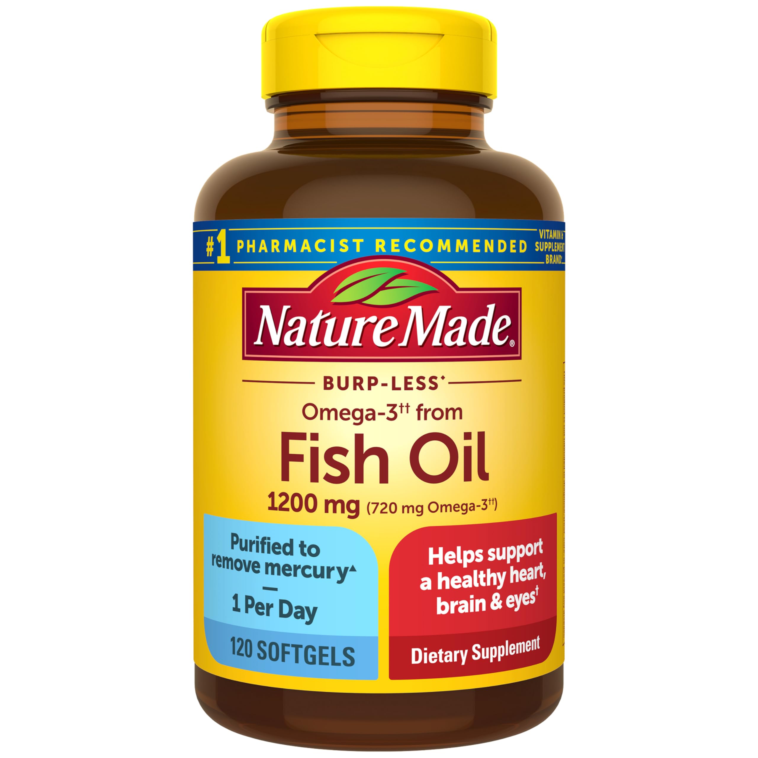 Nature Made Fish Oil Omega 3 Supplements, 1200 mg Softgels, Omega 3 Fish Oil for Healthy Heart Support, 230 Softgels, 115 Day Supply