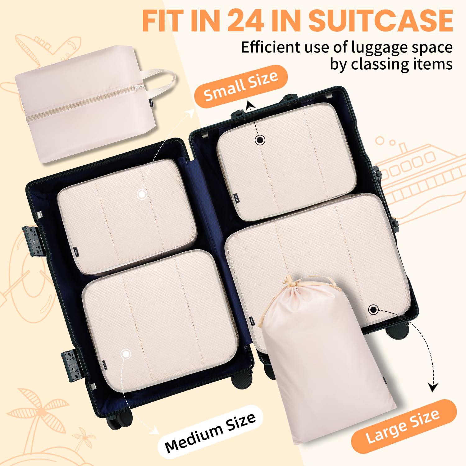 BAGAIL 8 Set Packing Cubes Luggage Packing Organizers for Travel Accessories-Cream