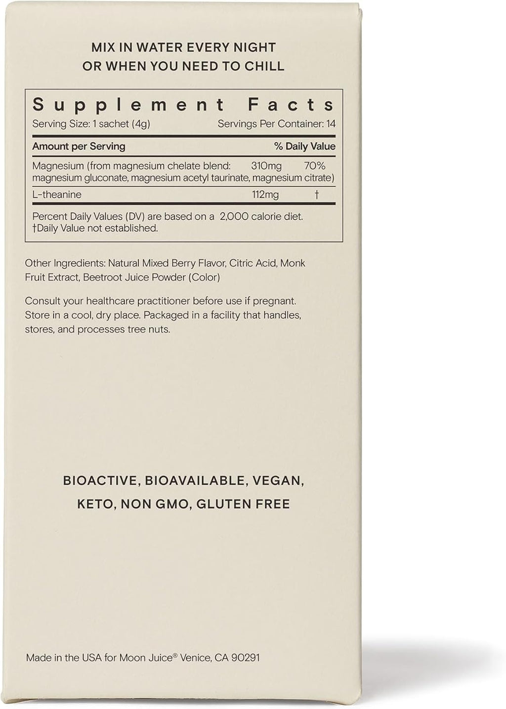 Moon Juice Magnesi-Om | Berry Calm + L-Theanine | for Natural Calm, Relaxation & Regularity | Magnesium Acetyl Taurinate, Gluconate, Citrate | Sugar Free Berry Flavor Sticks (2oz)