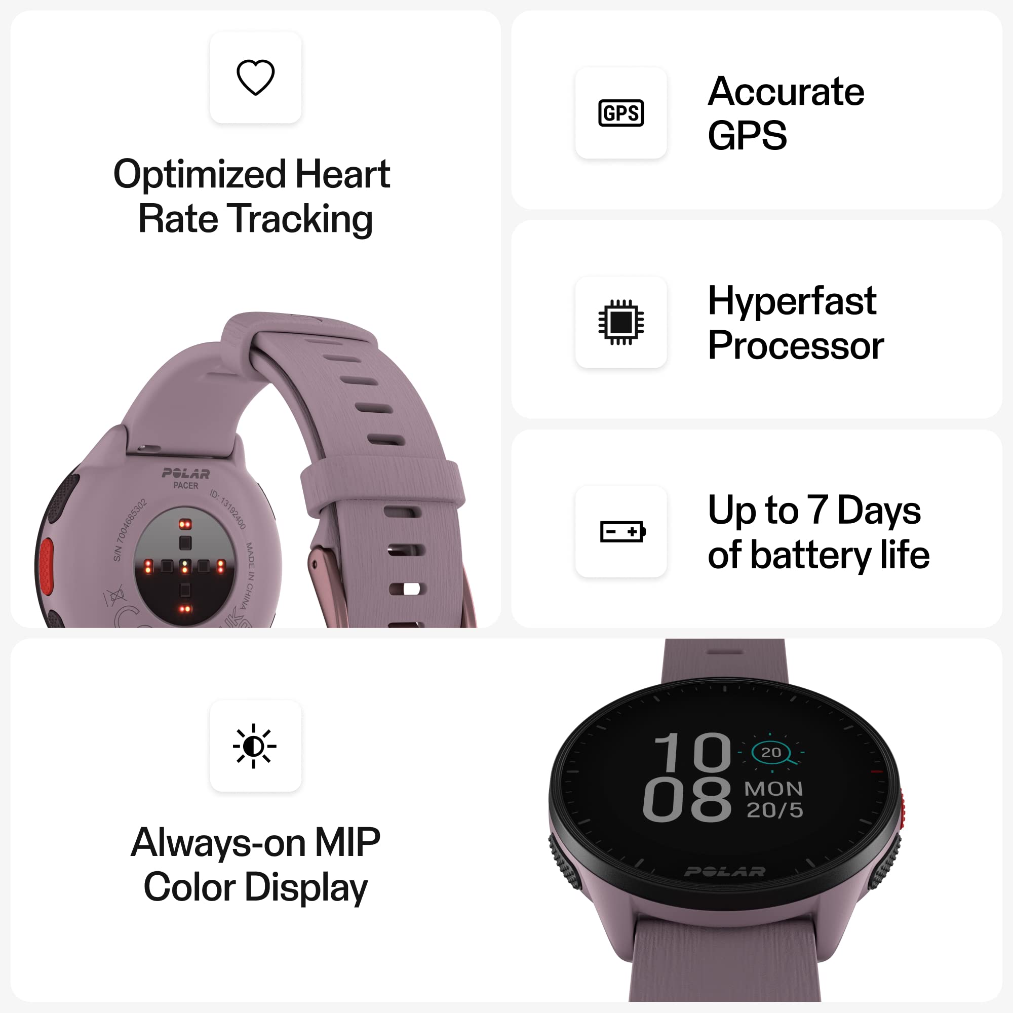 POLAR Pacer Pro Advanced Ultra-Light GPS Fitness Tracker Smartwatch for Runners with Training Program & Recovery Tools; S-L, for Men or Women, White-Red