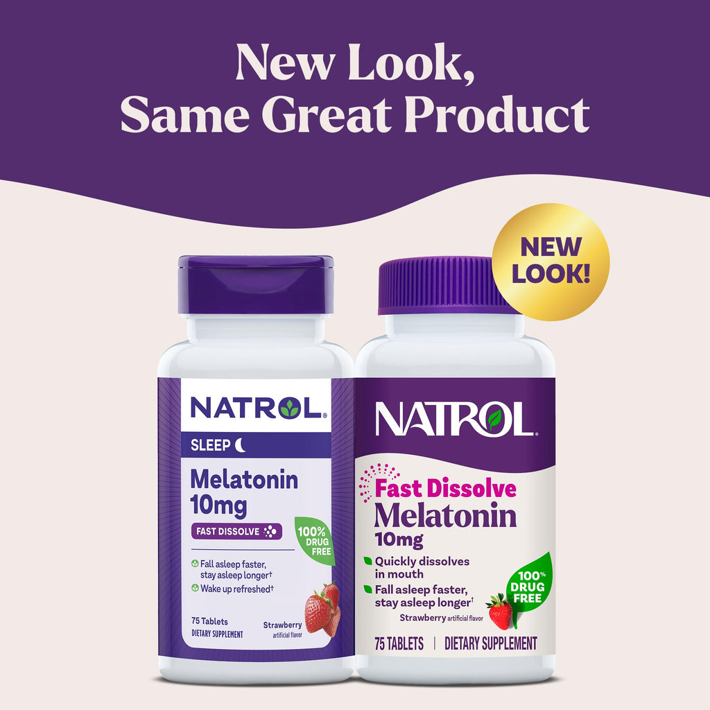 Natrol Melatonin 10mg Fast Dissolve Tablets - Strawberry Flavor, 100 Count, Sleep Support, Fast Dissolve Melatonin for Adults, 100-Day Supply