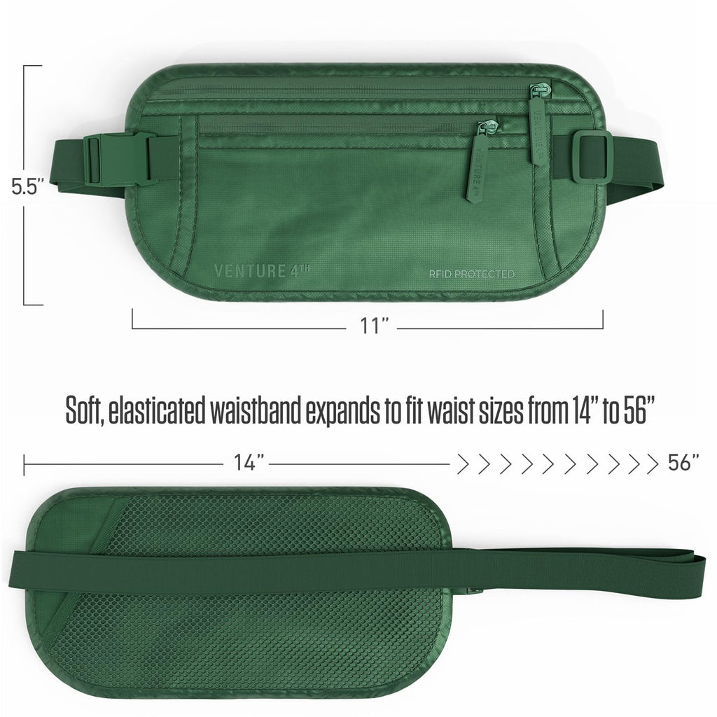 VENTURE 4TH Money Belt for Travel – Hidden Under-Clothes RFID Blocking Passport Holder & Slim Travel Wallet Pouch for Men & Women to Protect Cash, Cards & Documents (Gray)