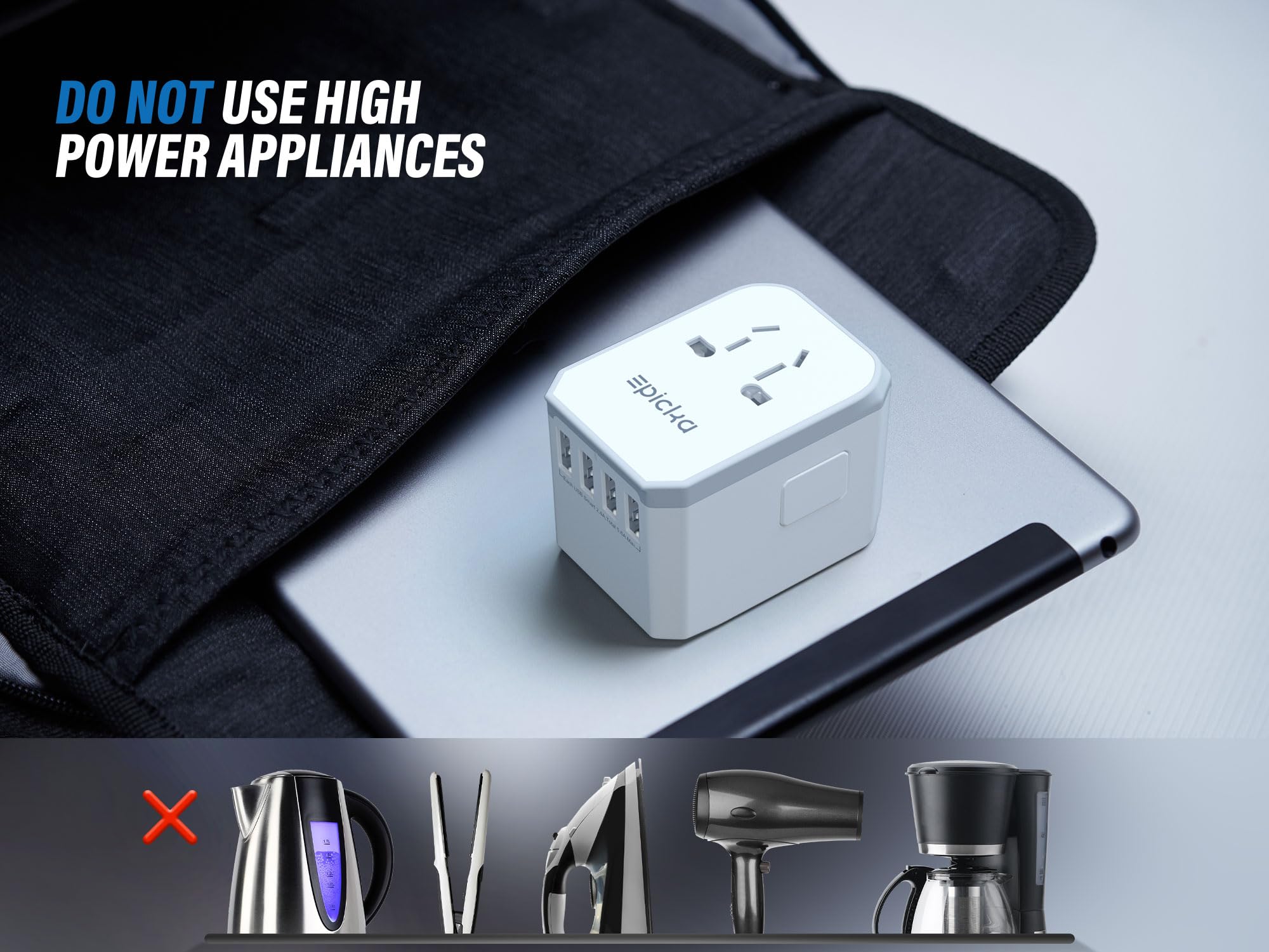 EPICKA Universal Travel Adapter, European Travel Plug Adapter (Not a Voltage Converter) - International Power Adapter Worldwide Charger with USB-C & 4 USB-A Ports, Travel Essentials (TA-105, Grey)