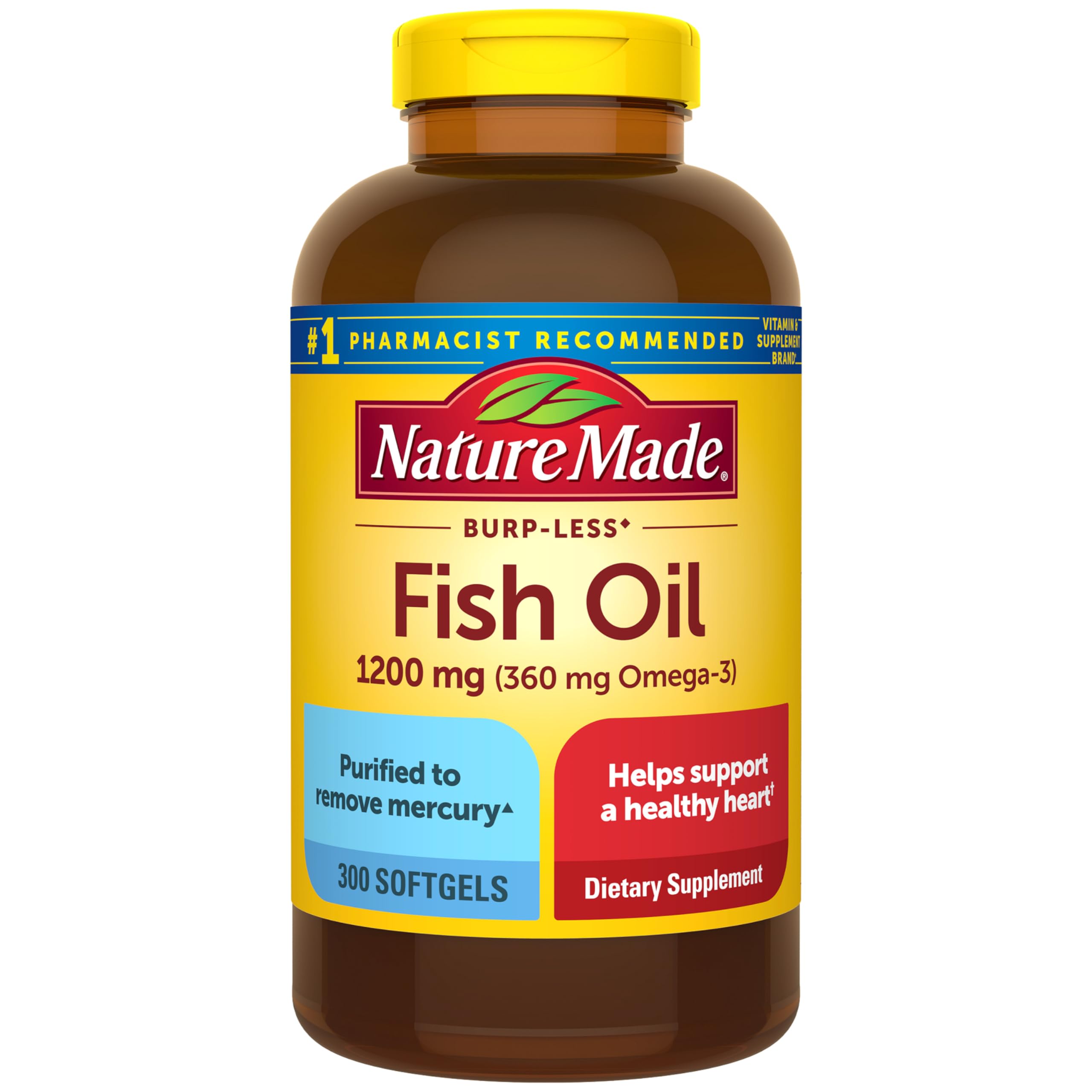 Nature Made Fish Oil Omega 3 Supplements, 1200 mg Softgels, Omega 3 Fish Oil for Healthy Heart Support, 230 Softgels, 115 Day Supply
