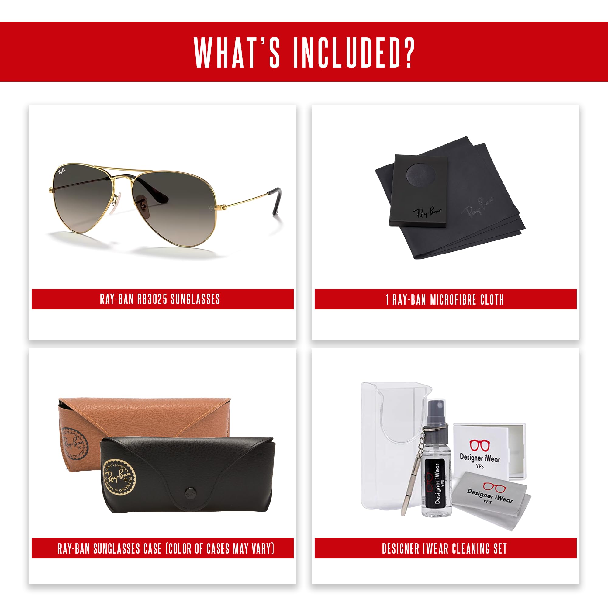 Ray-Ban RB3025 Metal Aviator Sunglasses For Men For Women +BUNDLE with ACCESSORY EYEWEAR KIT