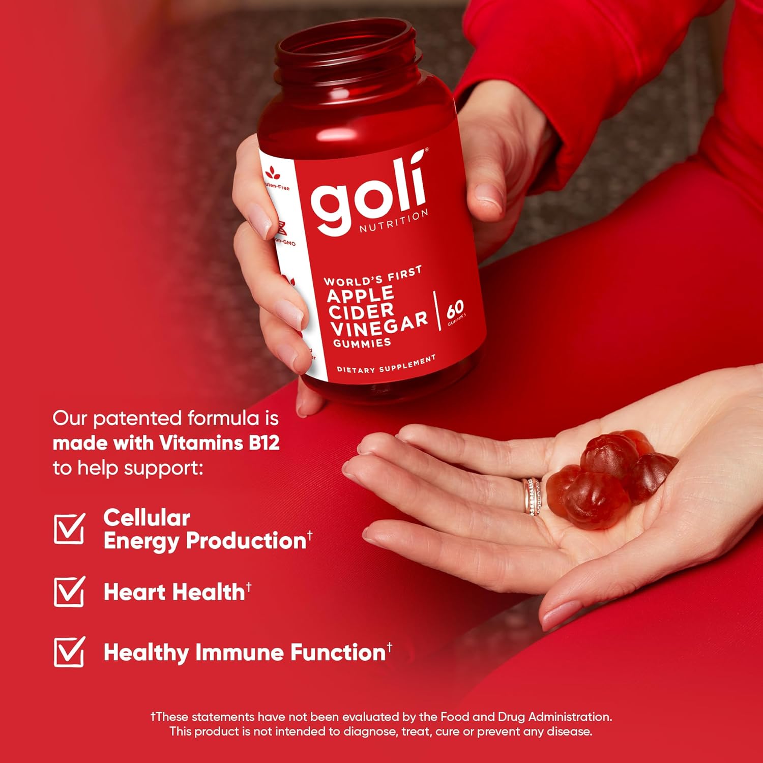 Goli Apple Cider Vinegar Gummies - Worlds First ACV Gummy with Vitamin B12, Beetroot & Pomegranate - Vegan, Non-GMO, Gluten-Free