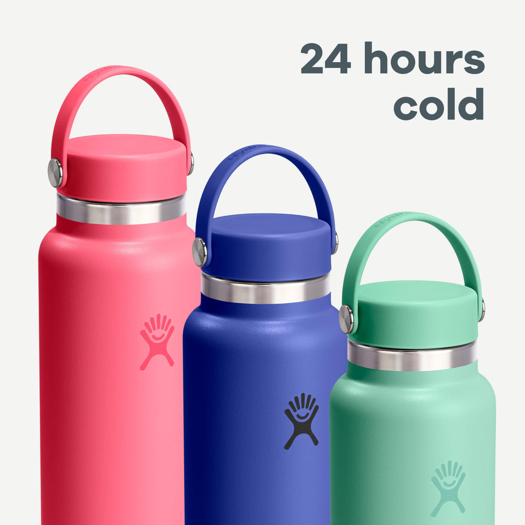 Hydro Flask Water Bottle - Insulated Stainless Steel - Wide Mouth Flex Lid, Non Spill, Leakproof and Refillable in 32 Oz White