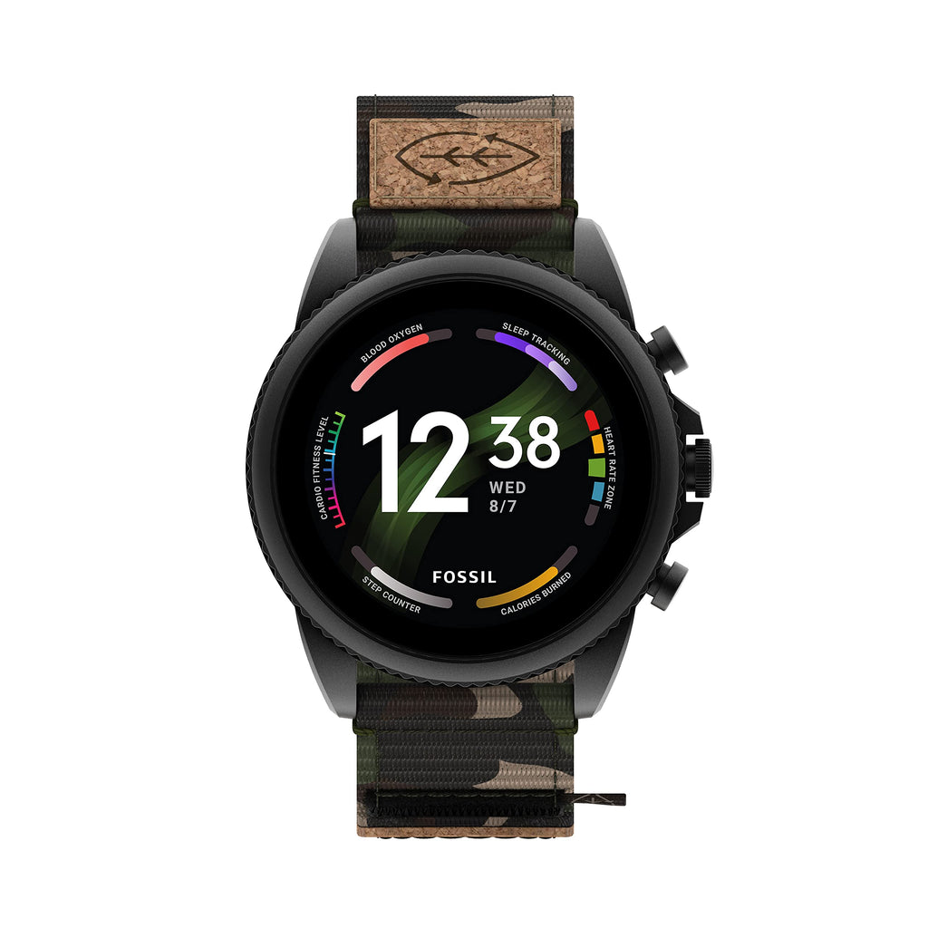 Fossil Men's Gen 6 44mm Stainless Steel and Silicone Touchscreen Smart Watch, Color: Black (Model: FTW4061V)