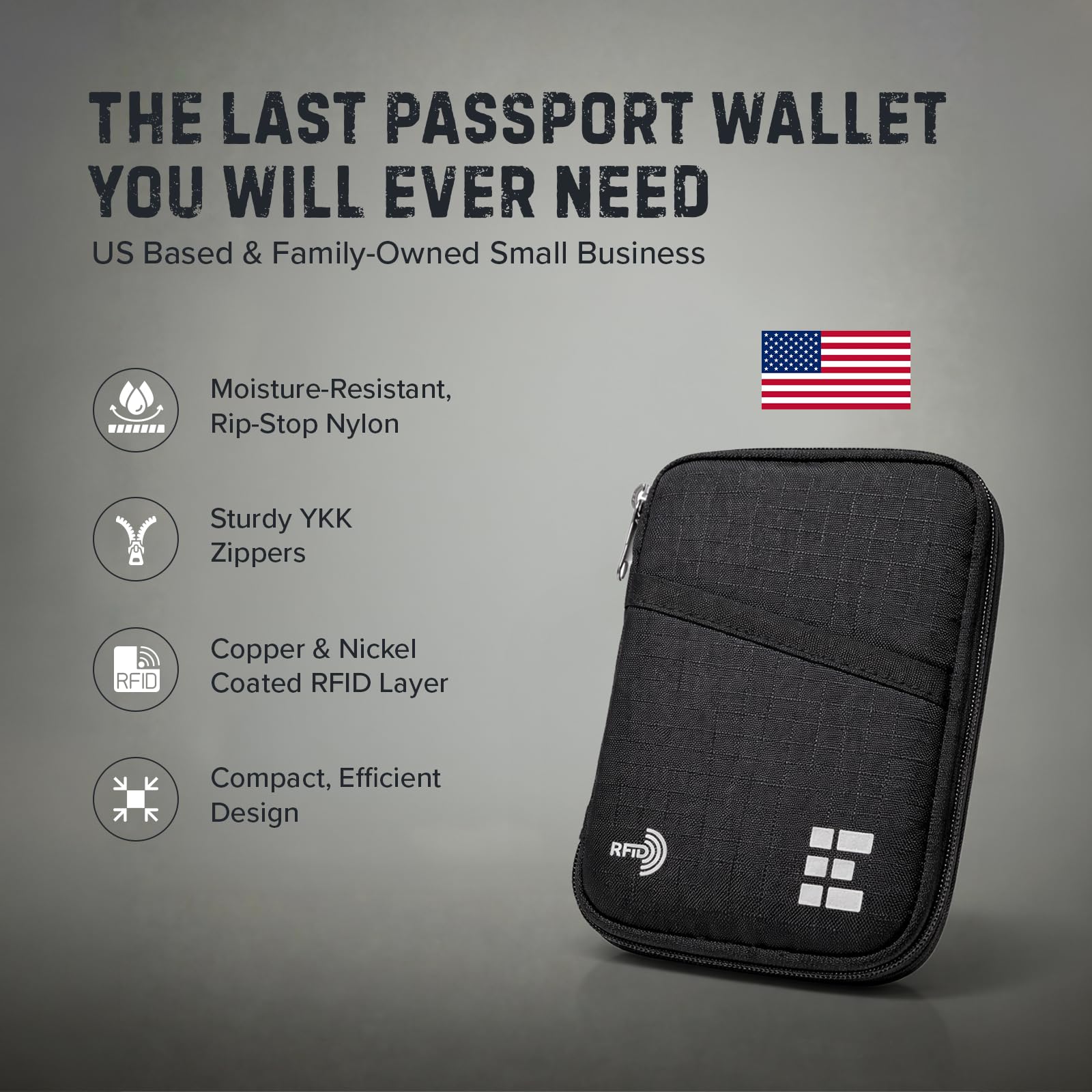 Zero Grid RFID Passport Holder & Travel Wallet, Zippered Wallet for Men & Women, Fits Passport, Cards, Cash, Tickets, ID, Sim Card; Premium & Compact Travel Document Holder - Midnight Black