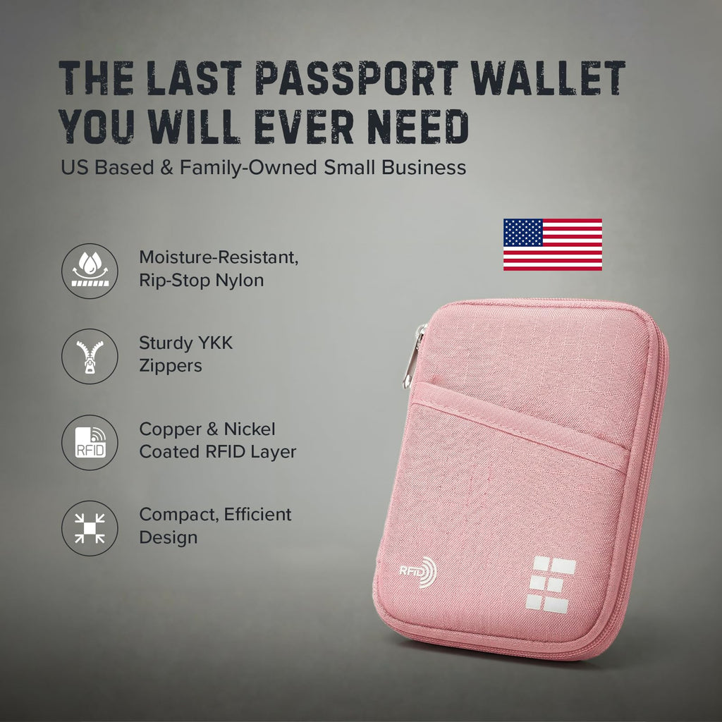 Zero Grid RFID Passport Holder & Travel Wallet, Zippered Wallet for Men & Women, Fits Passport, Cards, Cash, Tickets, ID, Sim Card; Premium & Compact Travel Document Holder - Midnight Black