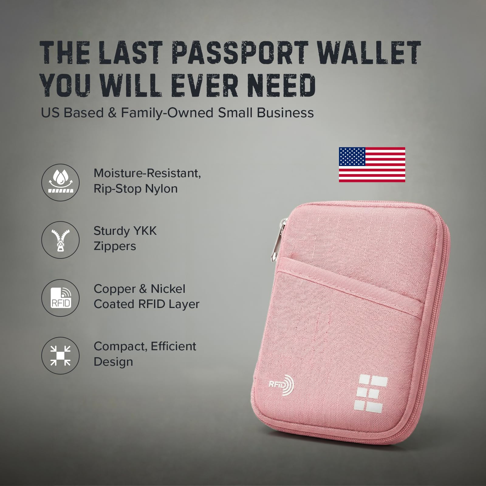 Zero Grid RFID Passport Holder & Travel Wallet, Zippered Wallet for Men & Women, Fits Passport, Cards, Cash, Tickets, ID, Sim Card; Premium & Compact Travel Document Holder - Midnight Black