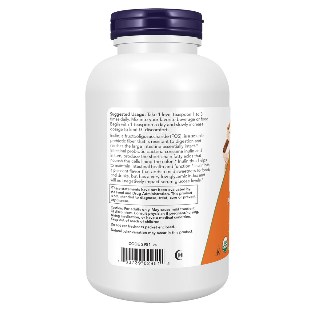 NOW Foods Supplements, Inulin Prebiotic Pure Powder, Certified Organic, Non-GMO Project Verified, Intestinal Support*, 8-Ounce
