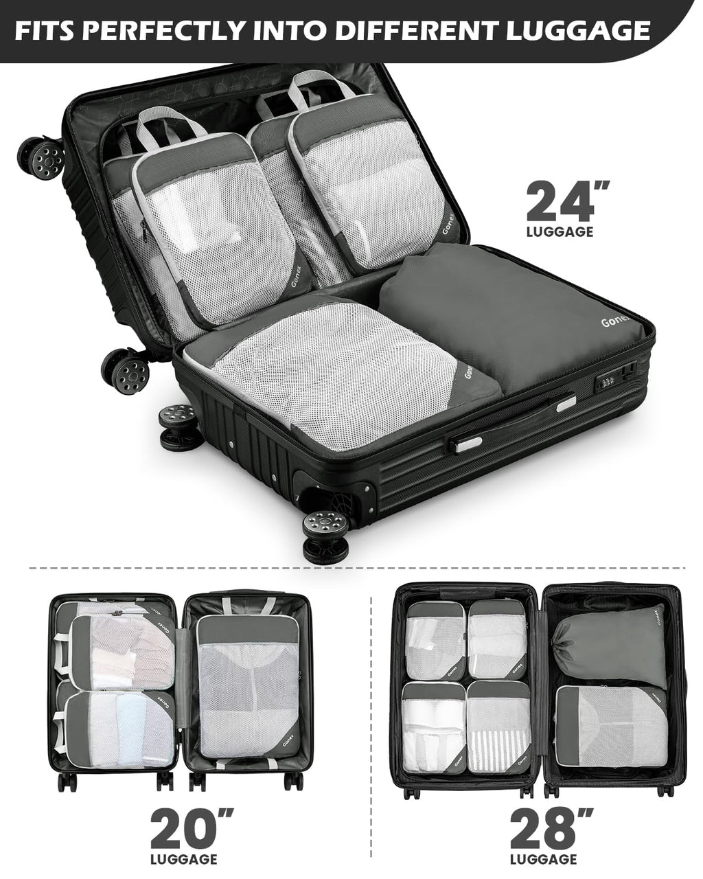 Compression Packing Cubes, Gonex Extensible Storage Mesh Bags Organizers