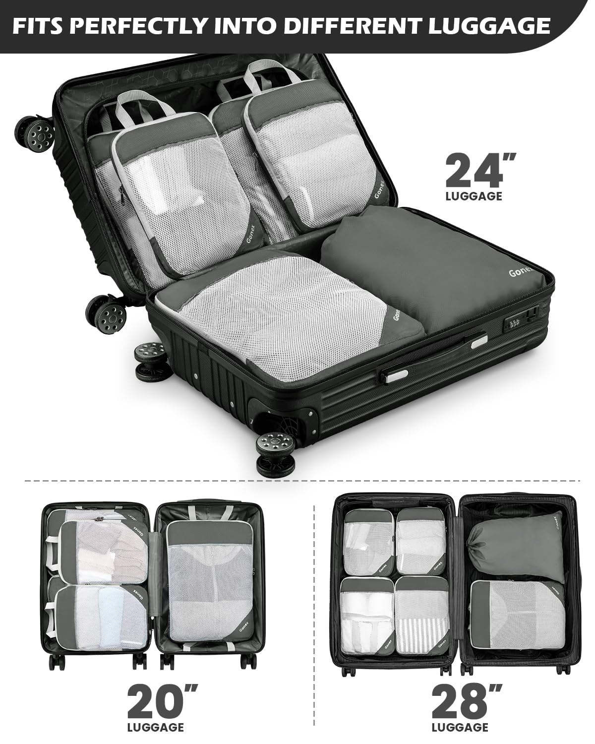 Compression Packing Cubes, Gonex Extensible Storage Mesh Bags Organizers