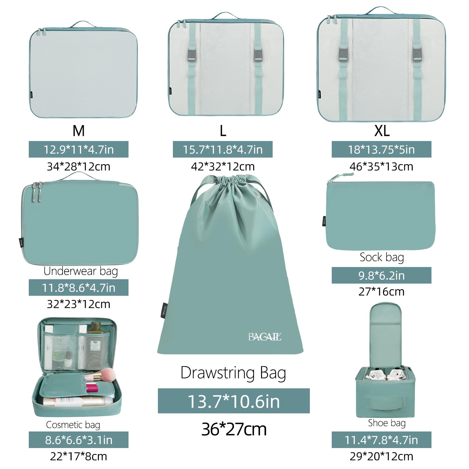 BAGAIL 8 Set Packing Cubes Luggage Packing Organizers for Travel Accessories-Cream