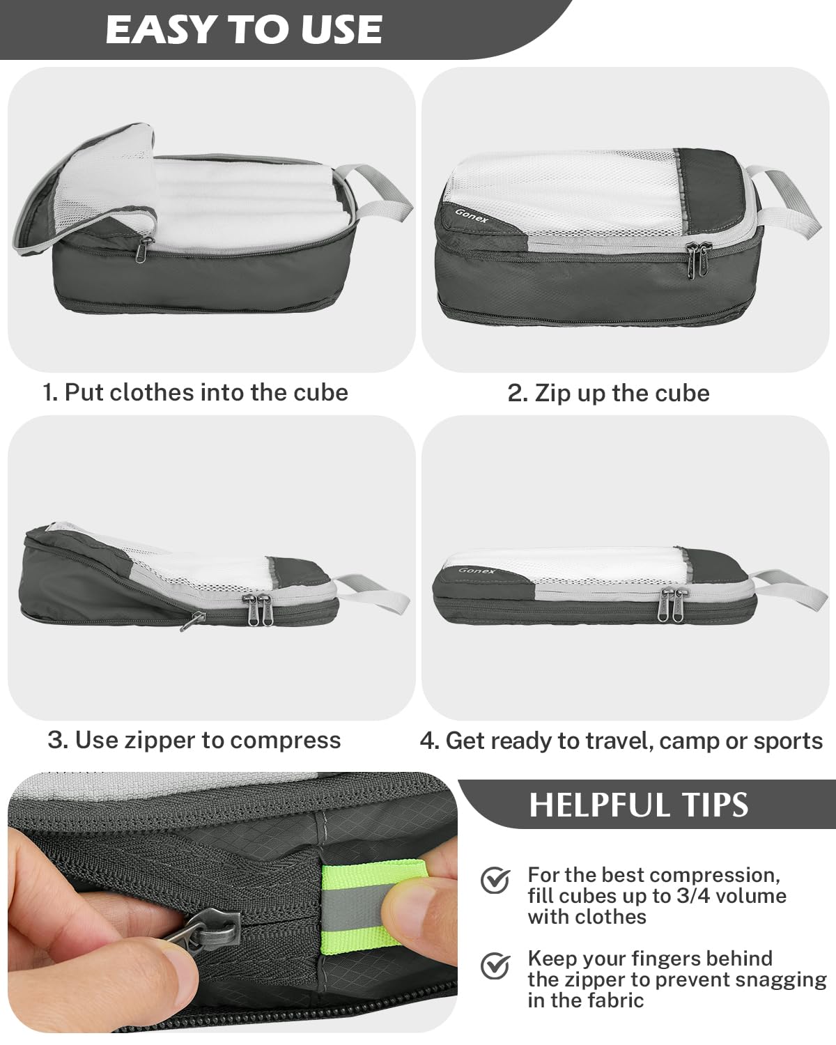 Compression Packing Cubes, Gonex Extensible Storage Mesh Bags Organizers