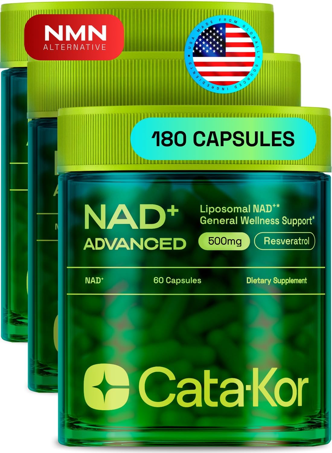 Cata-Kor Liposomal NAD Resveratrol Supplement – NMN Supplement Alternative – Third-Party Tested – Advanced NAD Supplement for Women & Men – 30-Day Supply