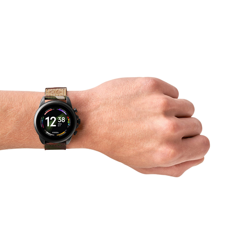 Fossil Men's Gen 6 44mm Stainless Steel and Silicone Touchscreen Smart Watch, Color: Black (Model: FTW4061V)