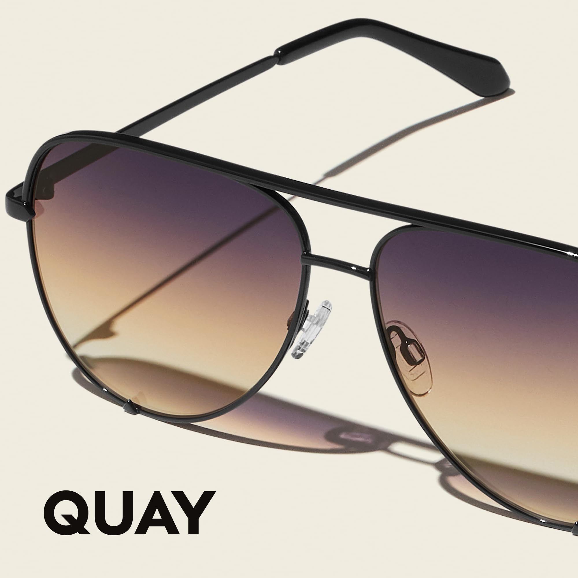 QUAY High Key Polarized Aviator Sunglasses, Oversized, Stylish Sunglasses with UV Protection, Unisex Aviators for Men & Women