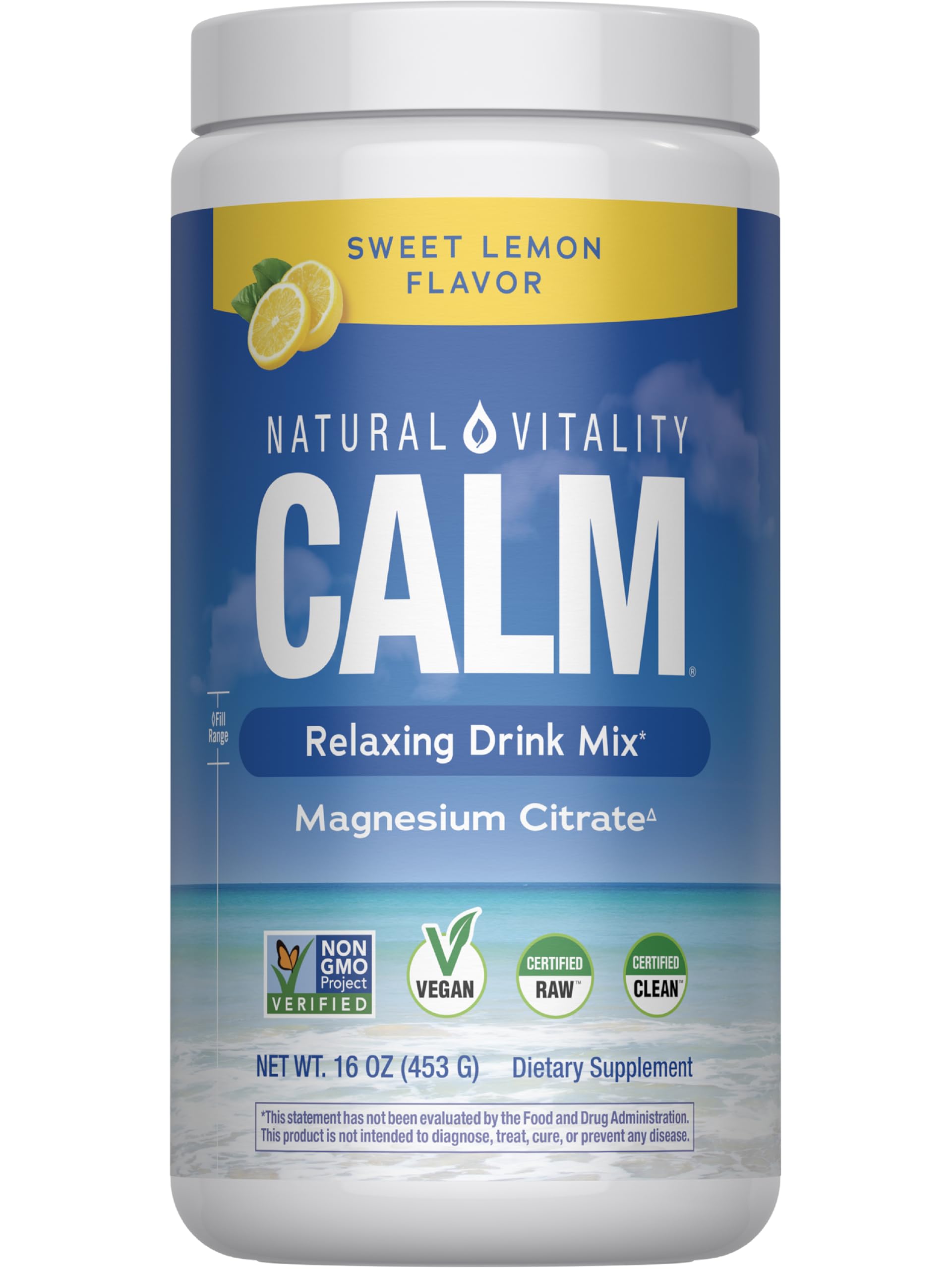 Natural Vitality Calm, Magnesium Citrate Supplement, Anti-Stress Drink Mix Powder, Gluten Free, Vegan, & Non-GMO, Orange, 16 oz