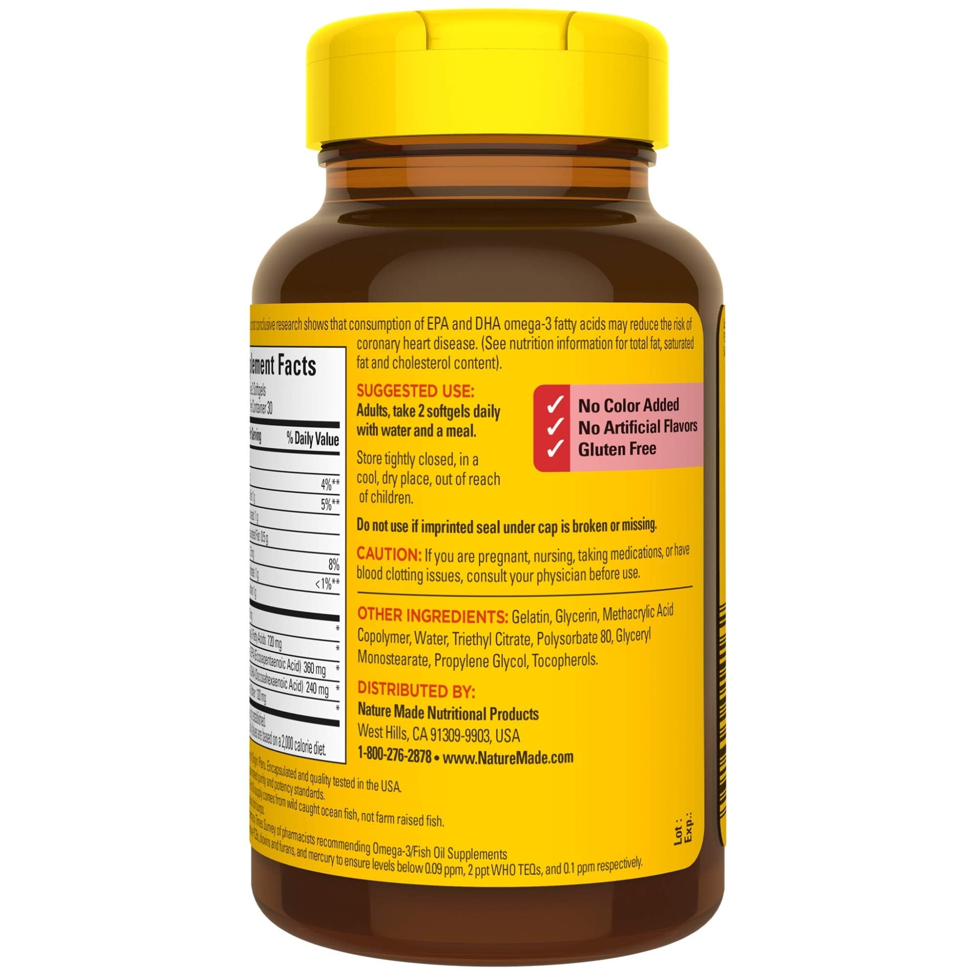 Nature Made Fish Oil Omega 3 Supplements, 1200 mg Softgels, Omega 3 Fish Oil for Healthy Heart Support, 230 Softgels, 115 Day Supply