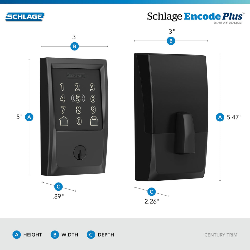 Schlage Encode Plus Smart Wi-Fi Lock for Front Door, Keyless Entry Deadbolt, Unlock with Apple Watch, Built-in WiFi and App Control, Easy Install, Alexa & Apple HomeKit Compatible, Satin Nickel