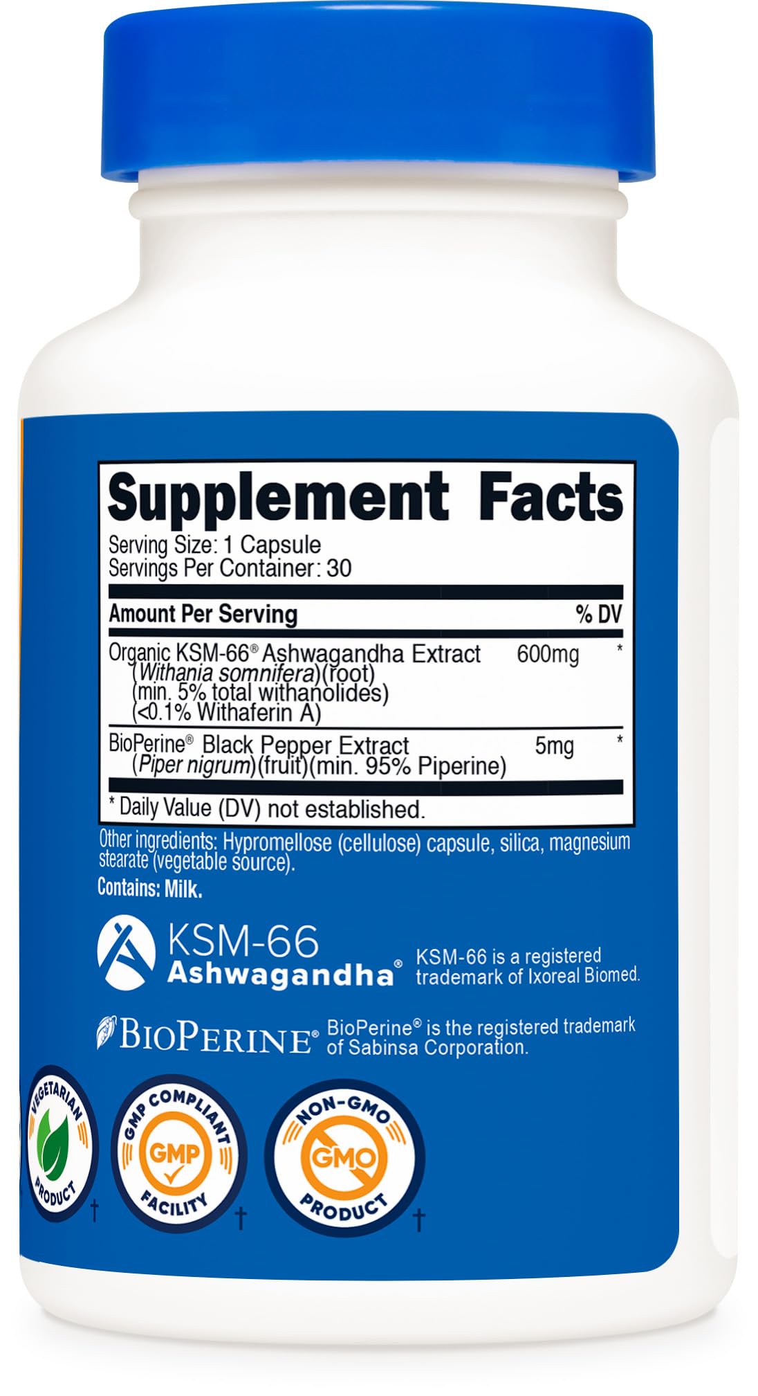 Nutricost KSM-66 Ashwagandha Root Extract 600mg, 60 Veggie Caps - 5% Withanolides - with BioPerine - Full-Spectrum Root Extract