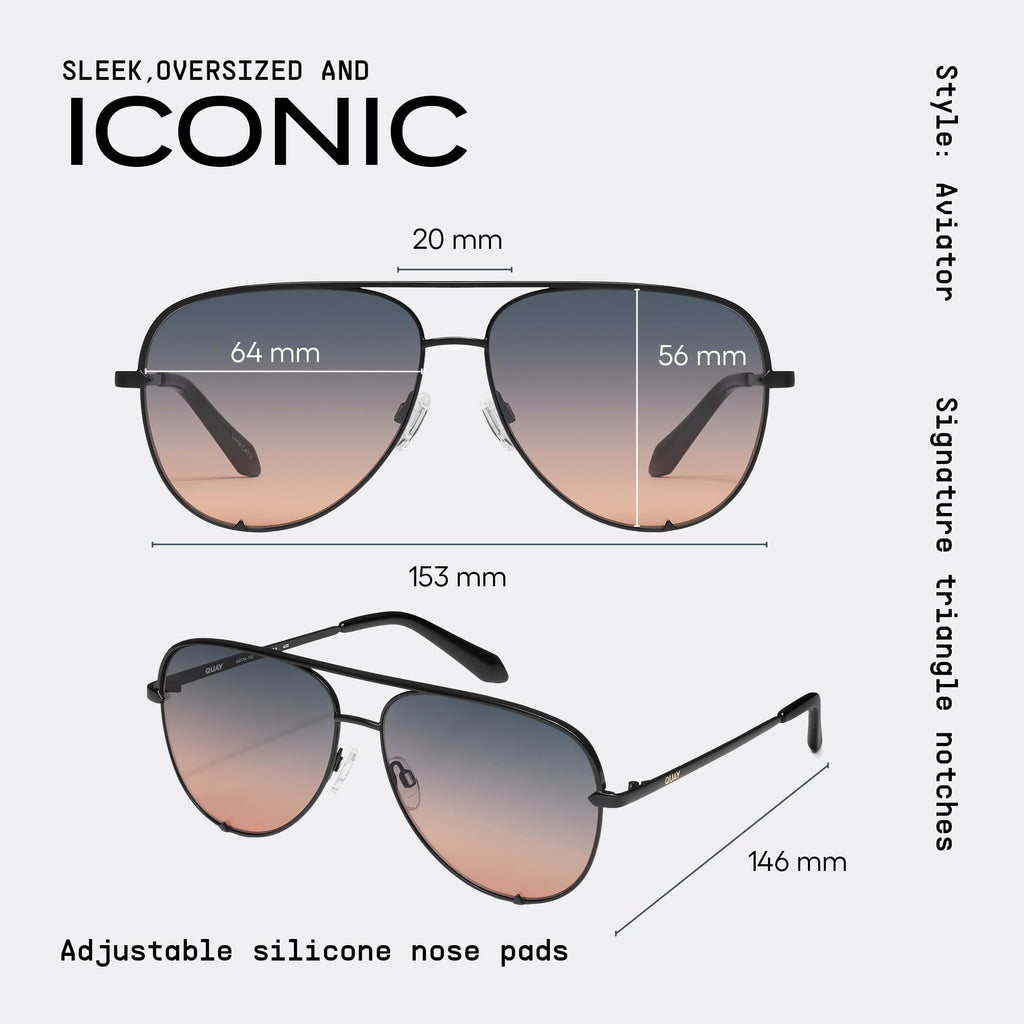 QUAY High Key Polarized Aviator Sunglasses, Oversized, Stylish Sunglasses with UV Protection, Unisex Aviators for Men & Women