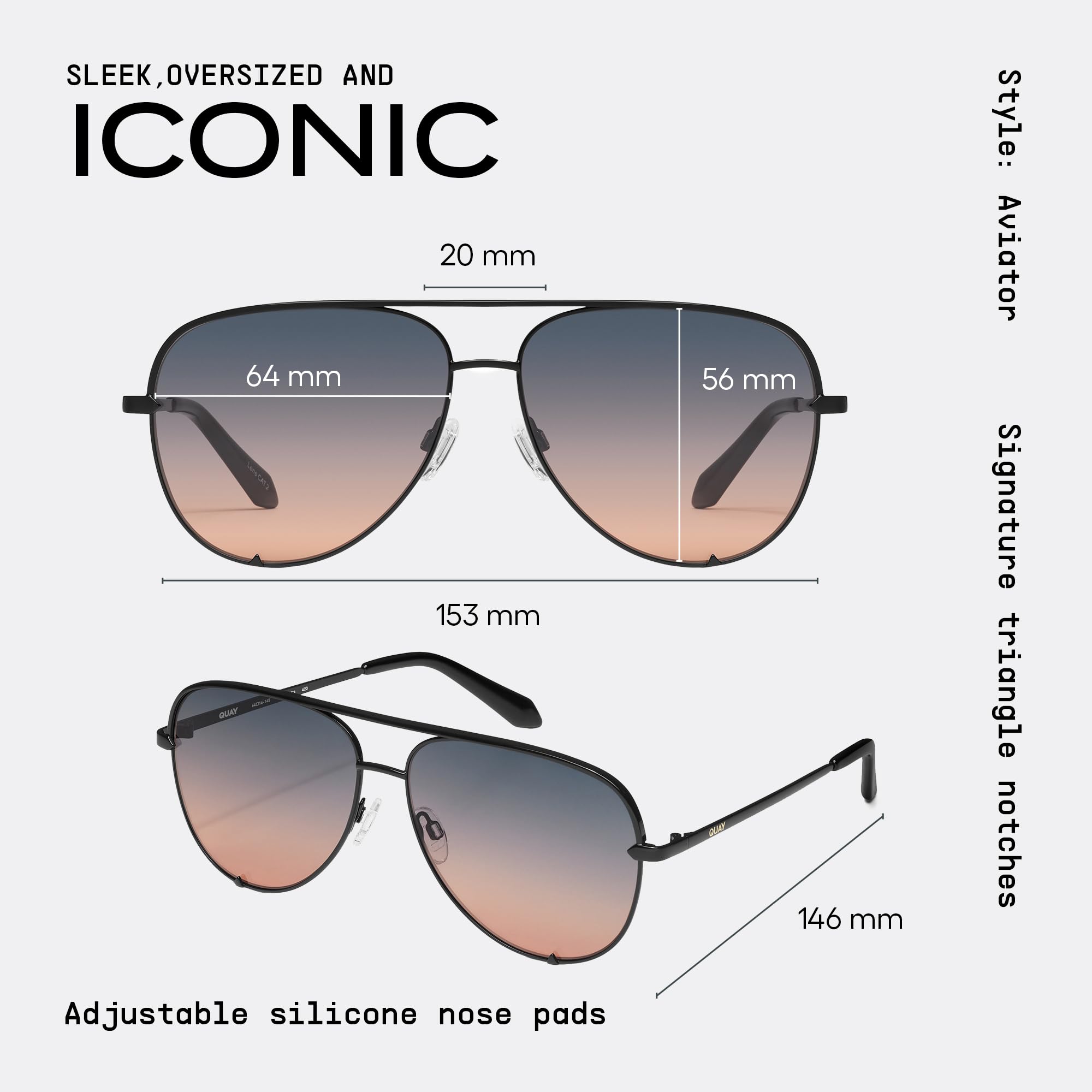 QUAY High Key Polarized Aviator Sunglasses, Oversized, Stylish Sunglasses with UV Protection, Unisex Aviators for Men & Women