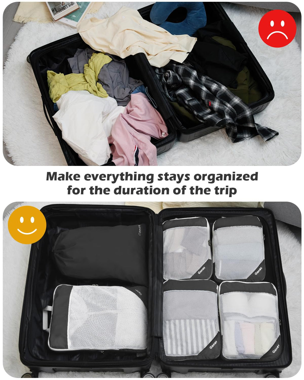 Compression Packing Cubes, Gonex Extensible Storage Mesh Bags Organizers