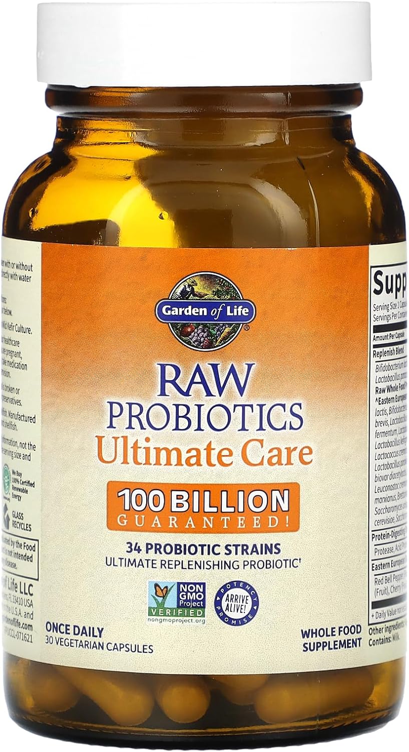 Garden of Life Raw Probiotics Ultimate Care - 100 Billion CFU - Dietary Supplement for Gut Health Support - For Women & Men - 30 Vegetarian Capsules