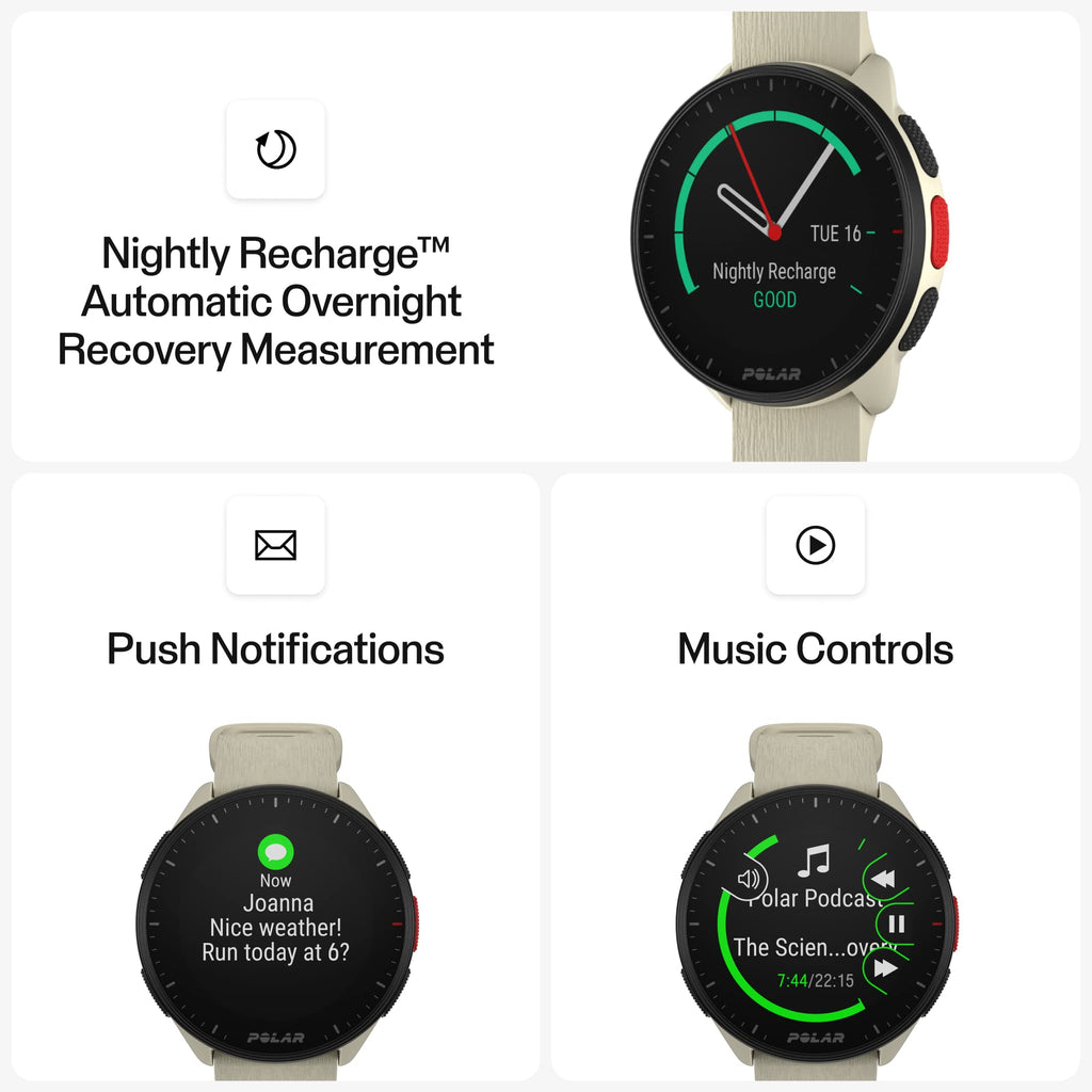 POLAR Pacer Pro Advanced Ultra-Light GPS Fitness Tracker Smartwatch for Runners with Training Program & Recovery Tools; S-L, for Men or Women, White-Red