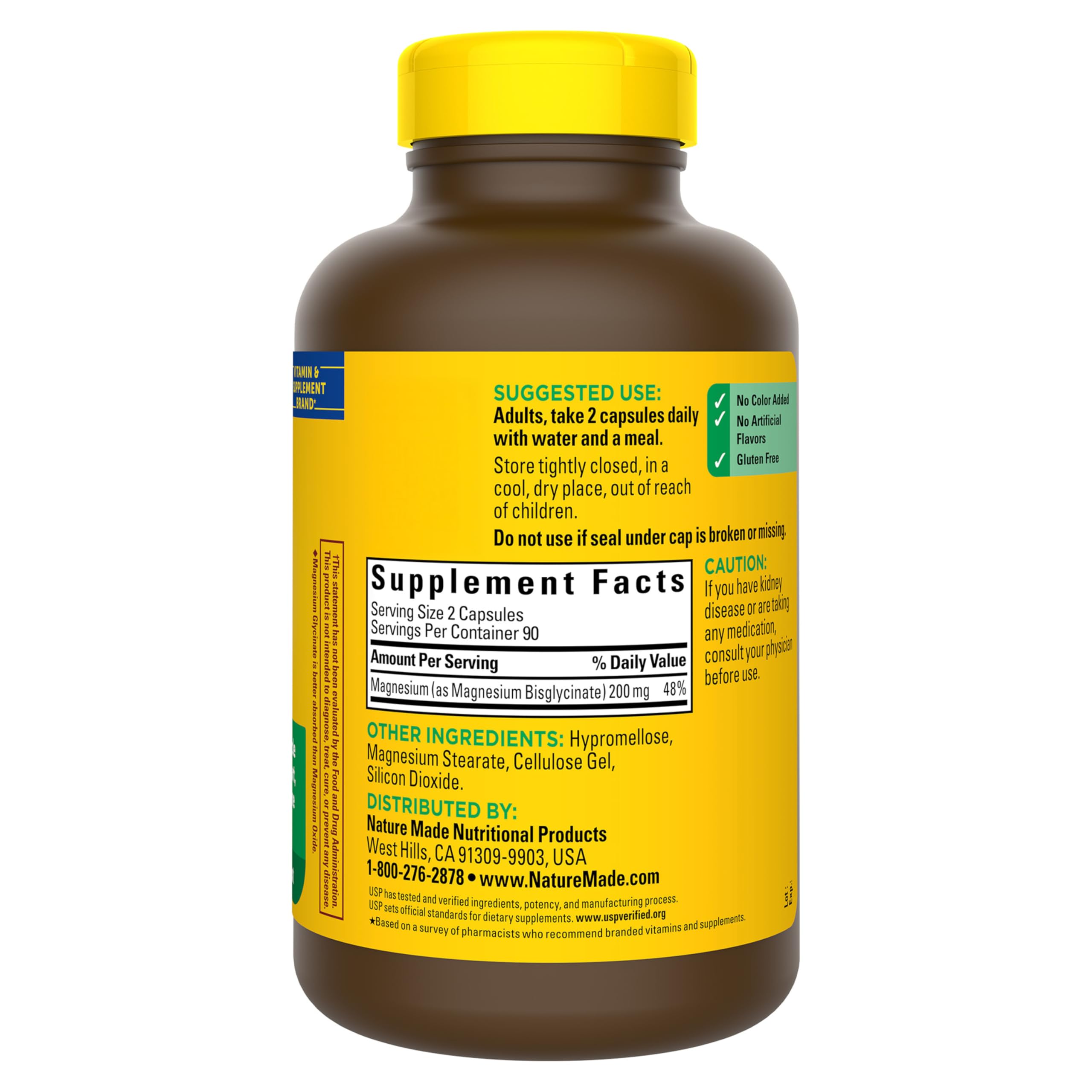 Nature Made Magnesium Glycinate 200 mg per Serving, Magnesium Supplement for Muscle, Heart, Nerve and Bone Support, 60 Magnesium Bisglycinate Capsules, 30 Day Supply