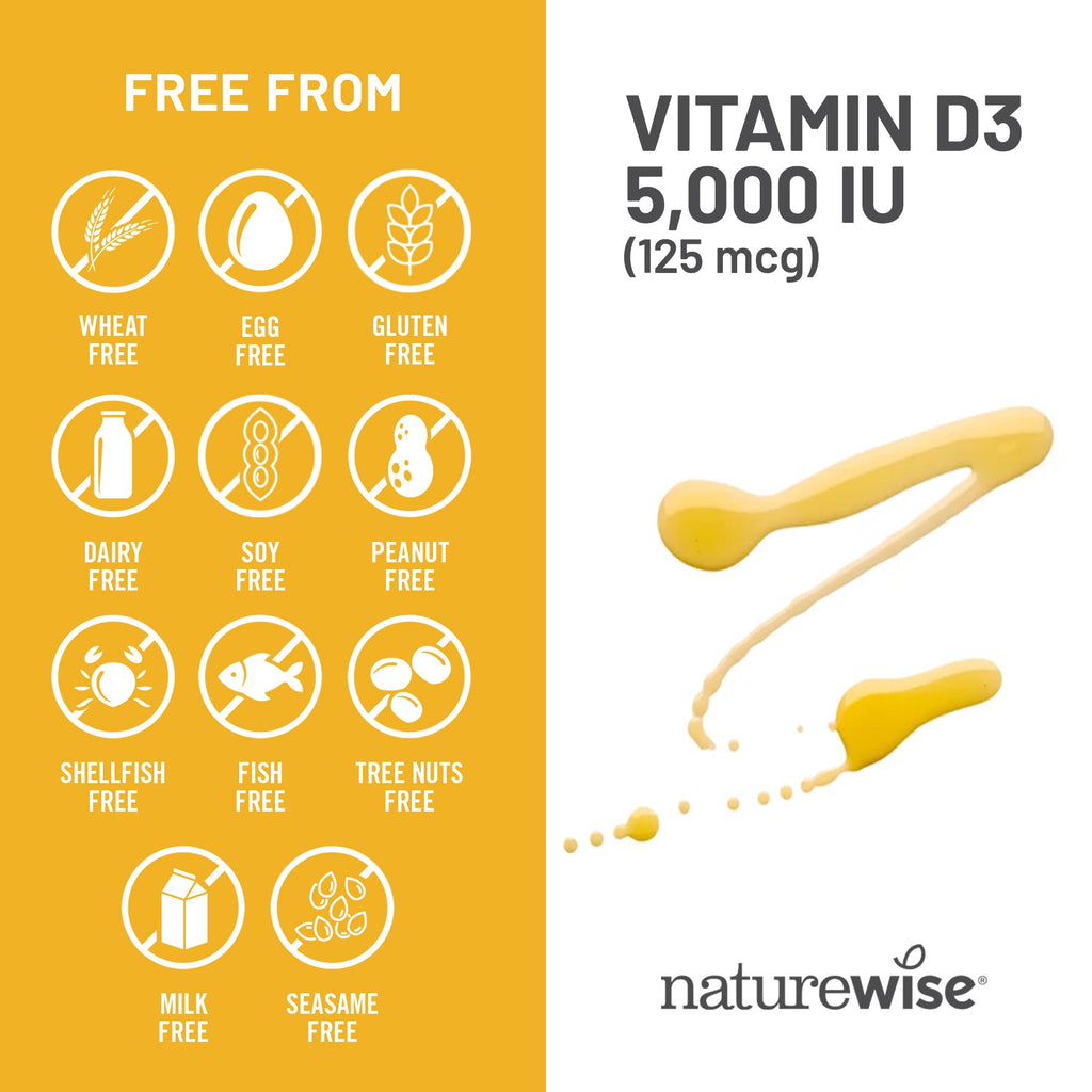 NatureWise Vitamin D3 5000iu (125 mcg) 1 Year Supply for Immune Support, Healthy Muscle Function, and Bone Health - Non-GMO, Gluten Free in Organic Extra Virgin Olive Oil, (Mini Softgel), 360 Count