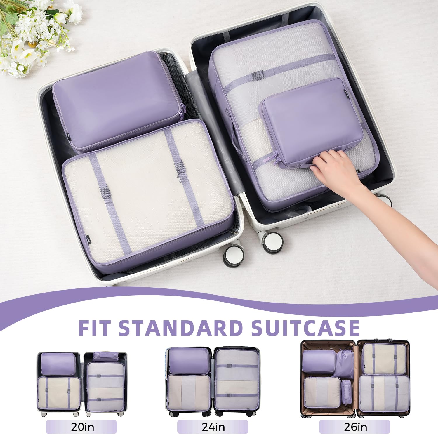 BAGAIL 8 Set Packing Cubes Luggage Packing Organizers for Travel Accessories-Cream