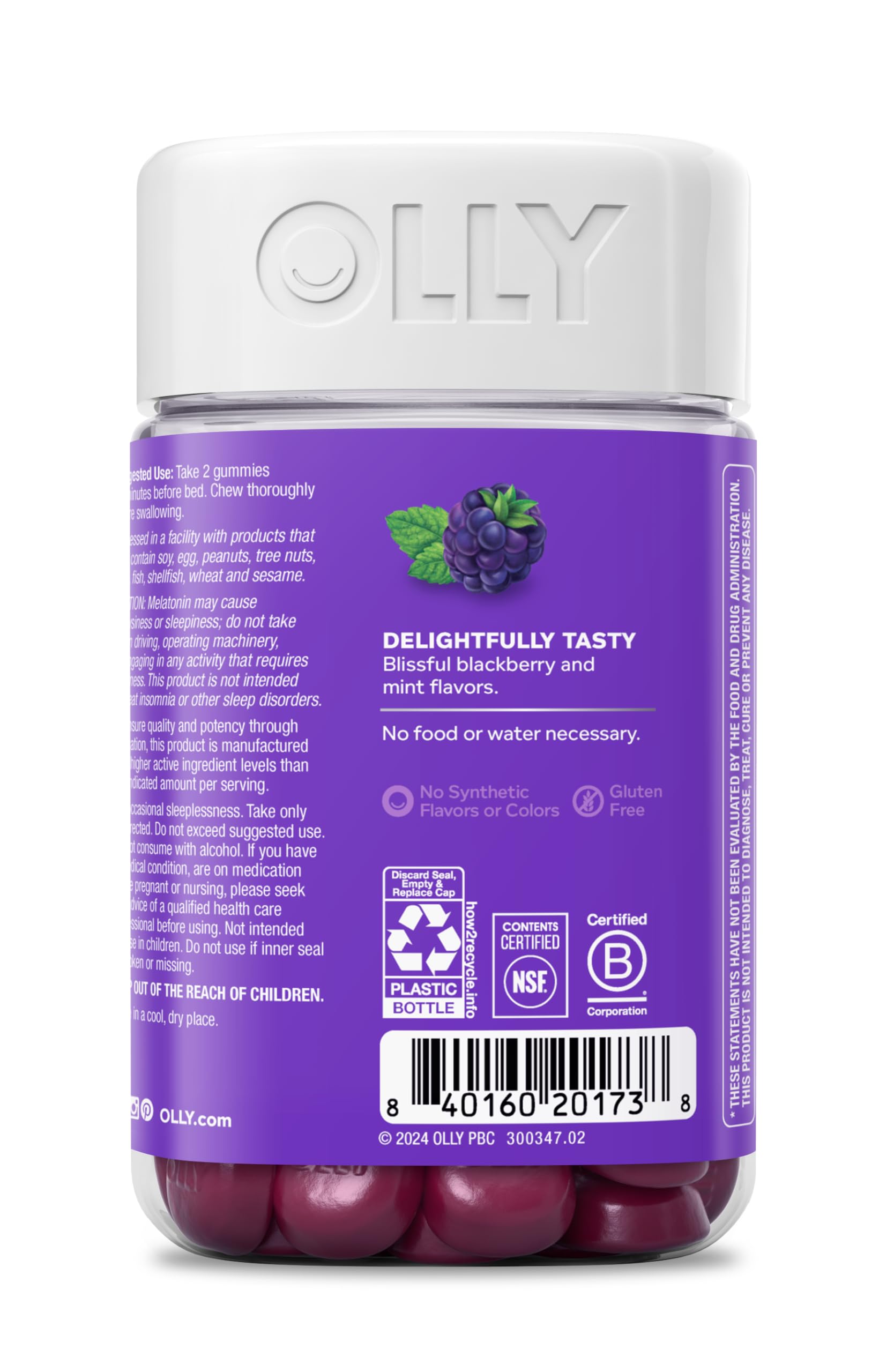 OLLY Restful Sleep Gummy Supplement with Melatonin & L-Theanine Chamomile, Blackberry Zen, 50 Gummies (25 Day Supply) Supports a Healthy Sleep Cycle* (Packaging May Vary)