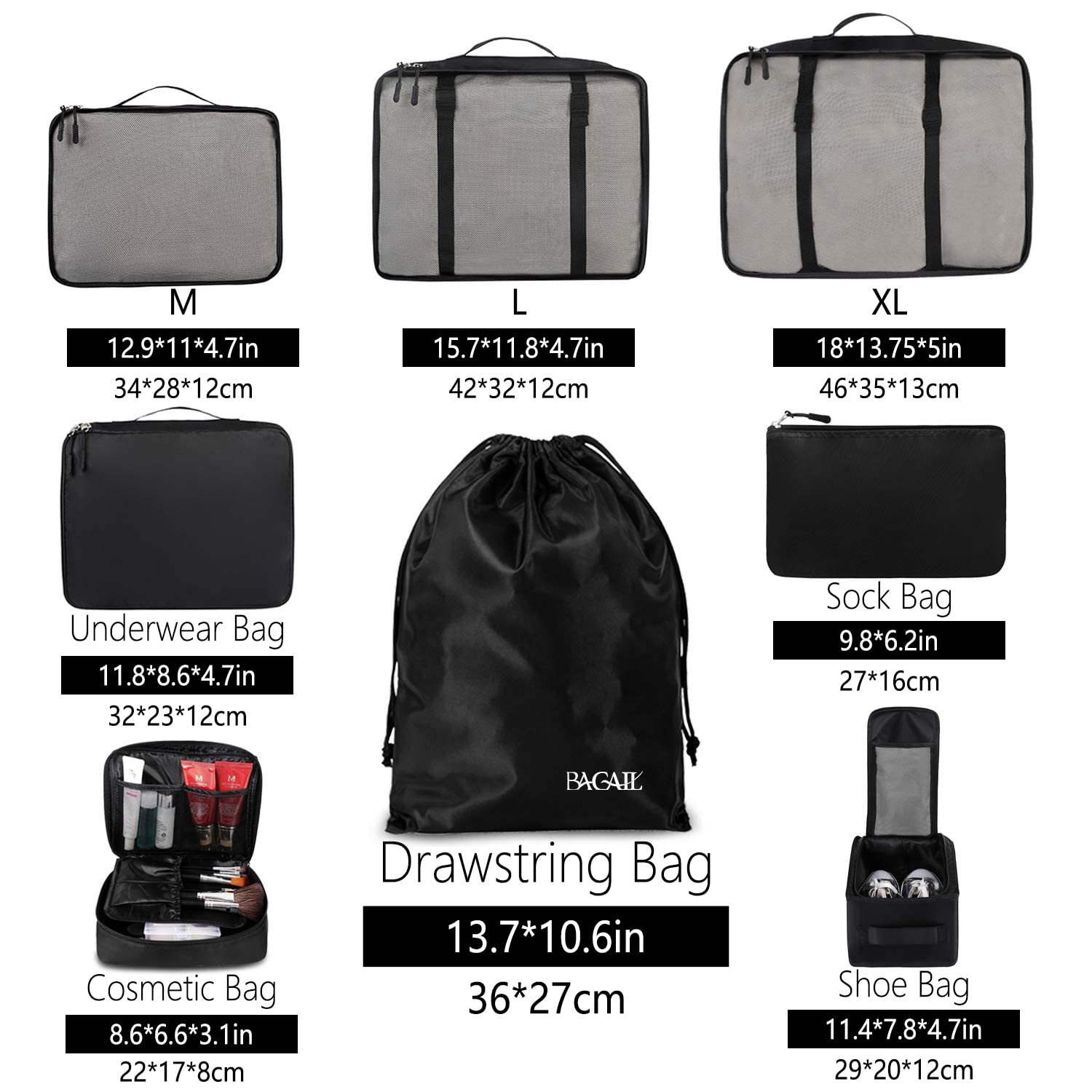 BAGAIL 8 Set Packing Cubes Luggage Packing Organizers for Travel Accessories-Cream