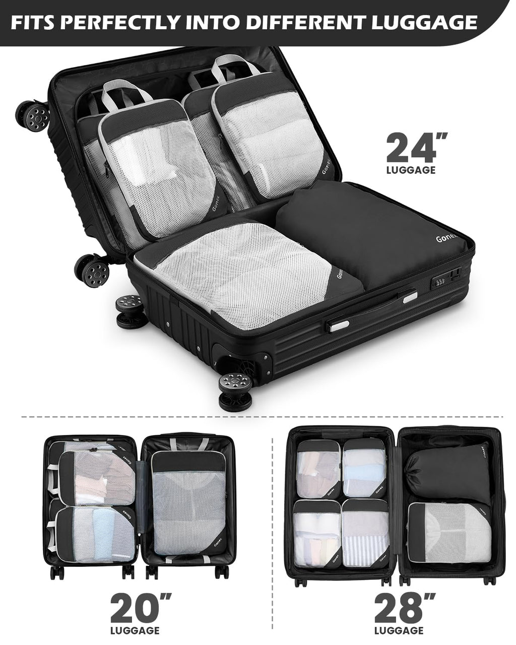 Compression Packing Cubes, Gonex Extensible Storage Mesh Bags Organizers