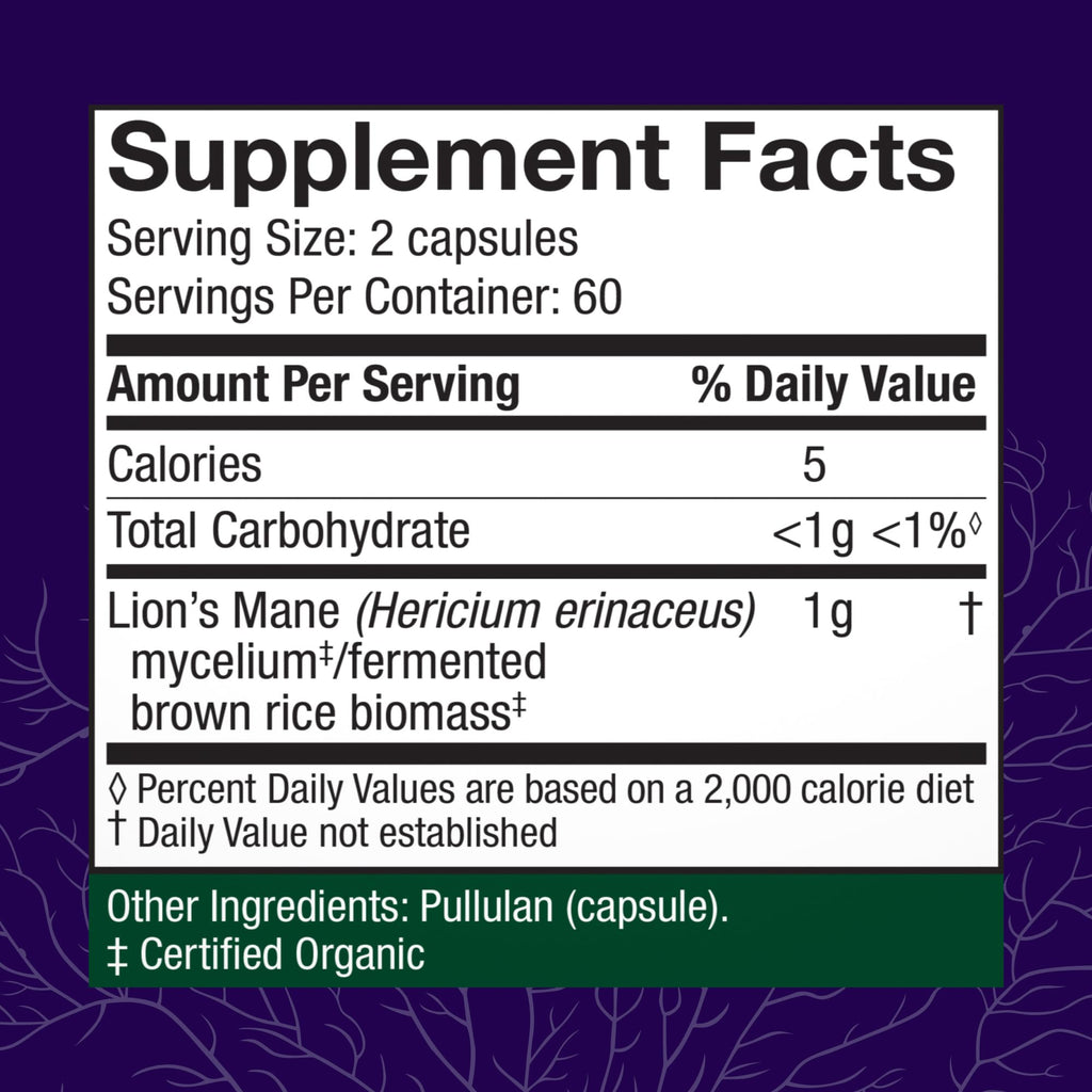 Host Defense Mushrooms Lion's Mane - Supplement Capsules for Brain Health Support - Mushroom Support for Focus & Memory Function - Immune & Nervous System Supplement - 60 Capsules